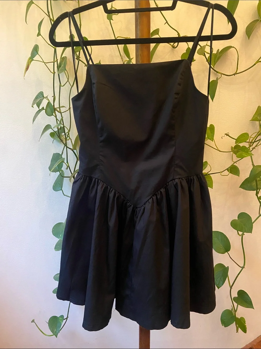 Edgy Black Poplin Mini Dress - Picture 2 of 11